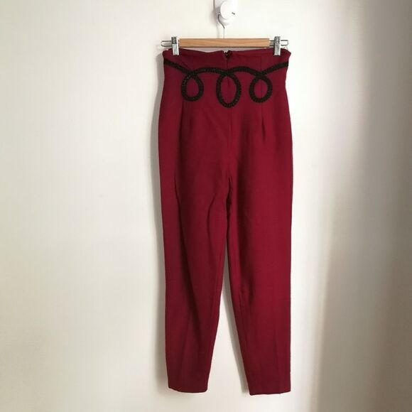 𝅺VINTAGE Red Spanish Winter Style High-Rise Tapered Trouser Pants Size Small - Picture 2 of 13